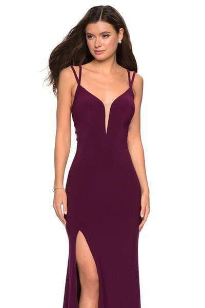 La Femme - 27072 Plunging Strappy Back High Slit Gown Special Occasion Dress