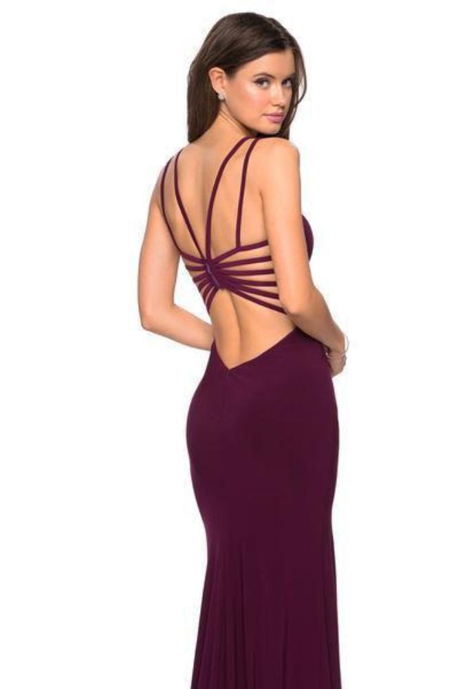 La Femme - 27072 Plunging Strappy Back High Slit Gown Special Occasion Dress