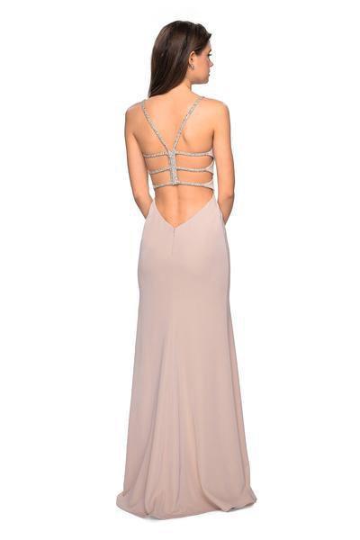 La Femme - 27089 Beaded Strappy Scoop Gown with Slit Special Occasion Dress