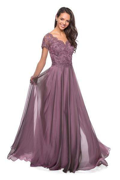 La Femme - 27098 Embordered Lace Bodice Chiffon A- Line Gown Mother of the Bride Dresses 0 / Dusty Lilac