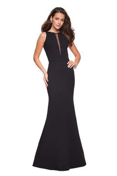 La Femme - 27124 Plunging Illusion Notched Trumpet Gown Special Occasion Dress 00 / Black