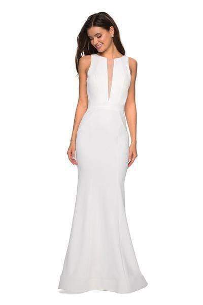 La Femme - 27124 Plunging Illusion Notched Trumpet Gown Special Occasion Dress 00 / White