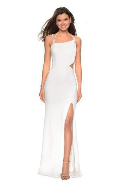 La Femme - 27126 Asymmetrical Neckline Strappy Jersey Evening Dress Evening Dresses 00 / White