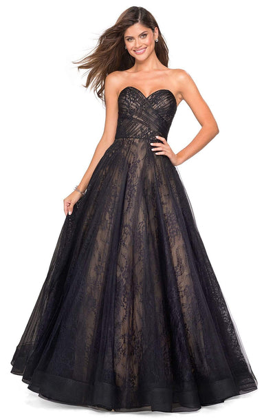 La Femme - 27135 Strapless Sweetheart Lace Ballgown Special Occasion Dress 00 / Black/Nude