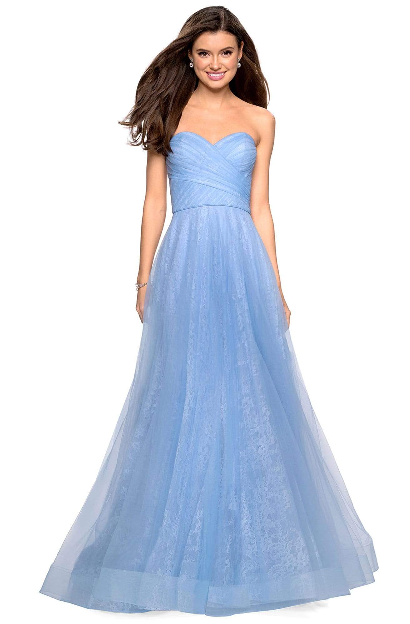 La Femme - 27135 Strapless Sweetheart Lace Ballgown Special Occasion Dress 00 / Cloud Blue