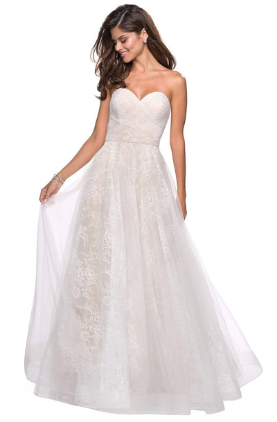 La Femme - 27135 Strapless Sweetheart Lace Ballgown Special Occasion Dress 00 / Ivory/Nude