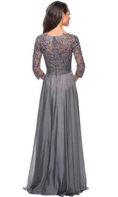 La Femme - 27153 Sheer Lace Quarter Sleeves Empire Waist Chiffon Gown Mother of the Bride Dresses