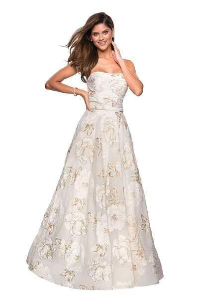 La Femme - 27207 Floral Metallic Strapless A-Line Gown Special Occasion Dress