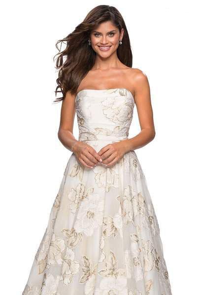 La Femme - 27207 Floral Metallic Strapless A-Line Gown Special Occasion Dress