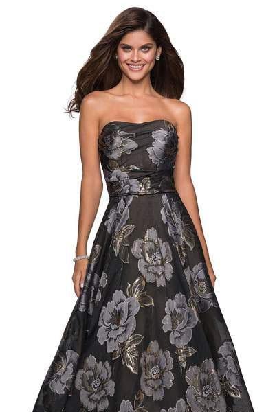 La Femme - 27207 Floral Metallic Strapless A-Line Gown Special Occasion Dress