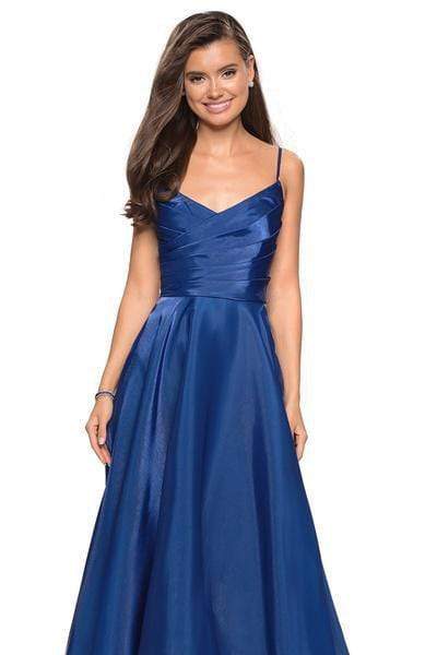 La Femme - 27226 Pleated V-neck Satin A-line Dress Special Occasion Dress