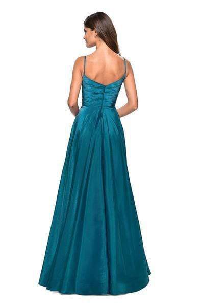 La Femme - 27226 Pleated V-neck Satin A-line Dress Special Occasion Dress
