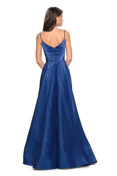 La Femme - 27226 Pleated V-neck Satin A-line Dress Special Occasion Dress