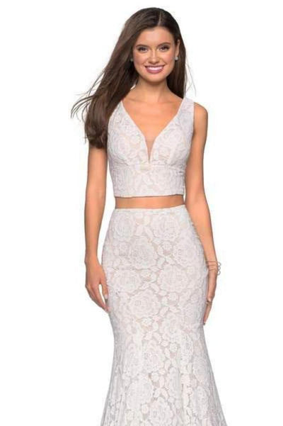 La Femme - 27262 Allover Lace Sleeveless V Neck Two-Piece Mermaid Gown Evening Dresses