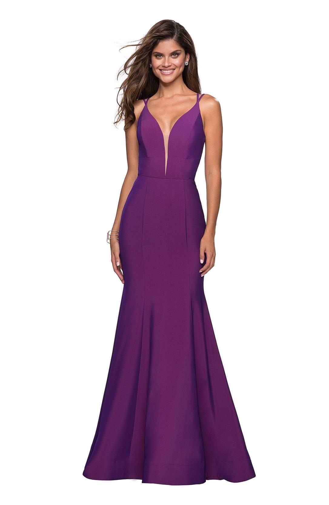 La Femme - 27446 Long Strappy Back Trumpet Gown Special Occasion Dress 00 / Violet