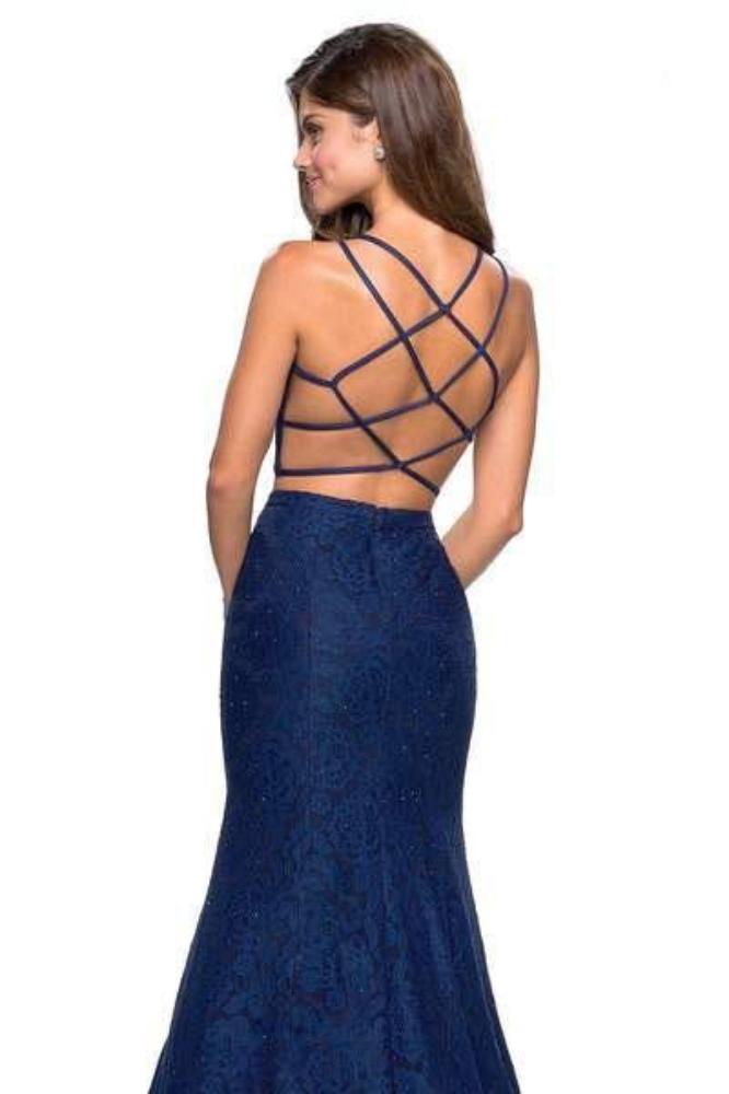 La Femme - 27452 Strappy Two Piece Halter Trumpet Gown Evening Dresses