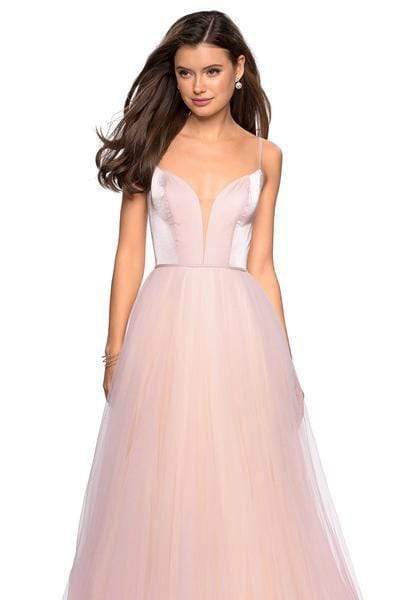 La Femme - 27485 Two Tone Deep V-neck Satin Tulle A-line Dress Special Occasion Dress