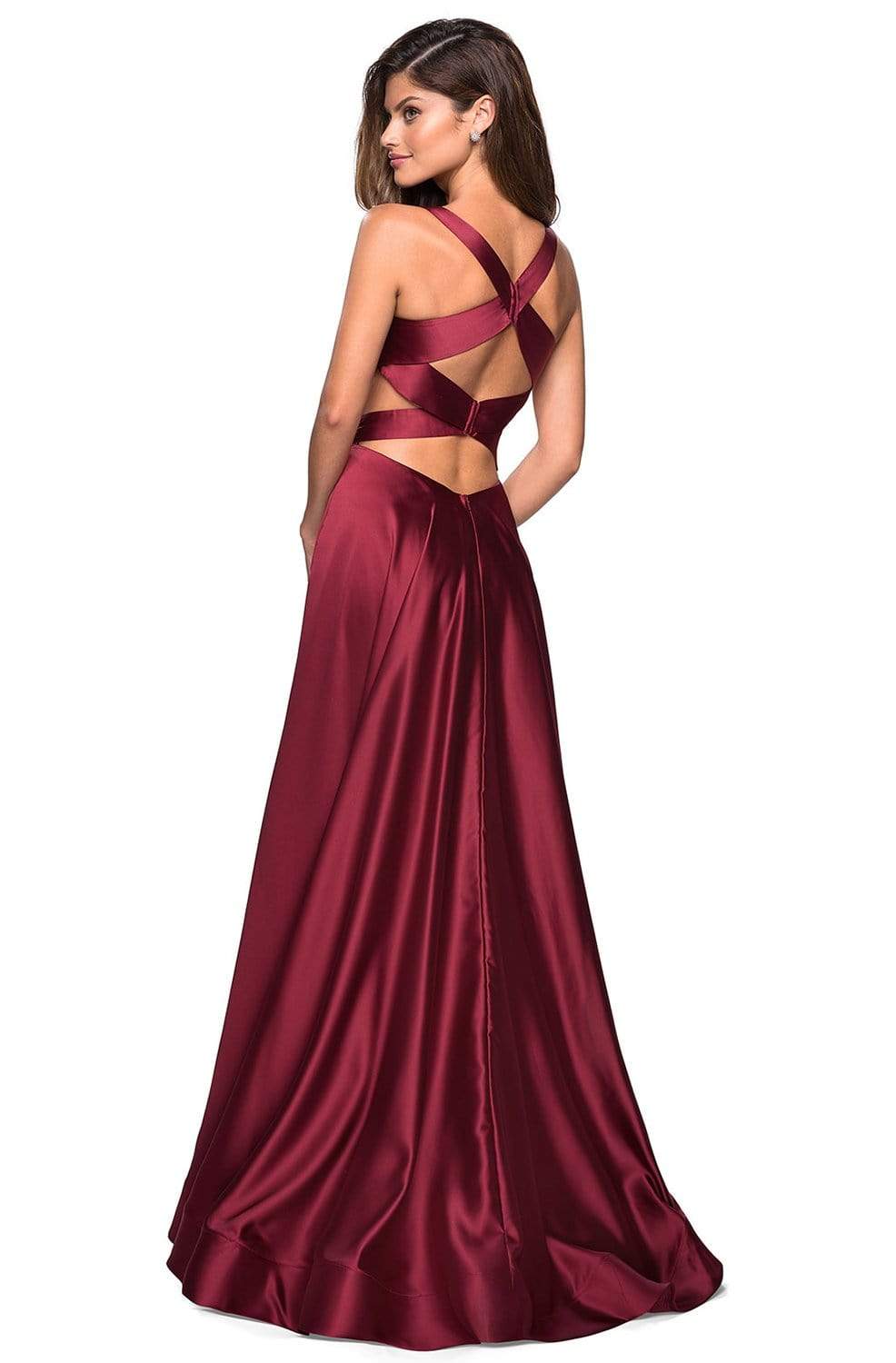 La Femme - 27487 Plunging Halter V-neck Satin A-line Dress Special Occasion Dress