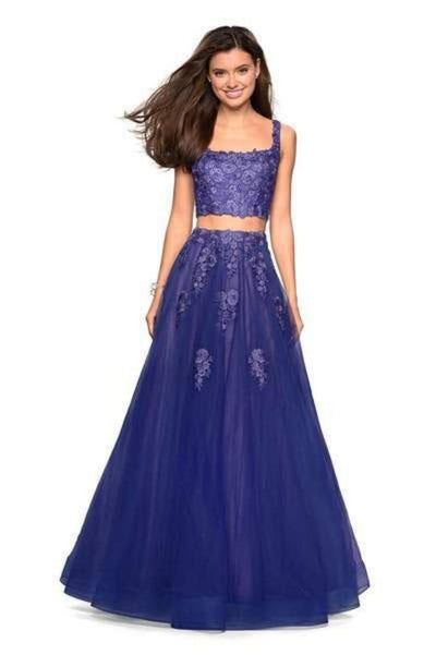 La Femme - 27489 Two Piece Applique Tulle A-line Dress Special Occasion Dress 00 / Periwinkle