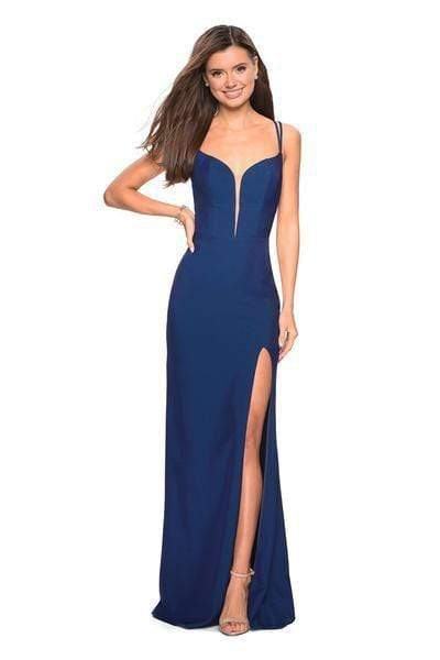 La Femme - 27512 Strappy Open Back Plunging Sweetheart Dress Special Occasion Dress 00 / Navy