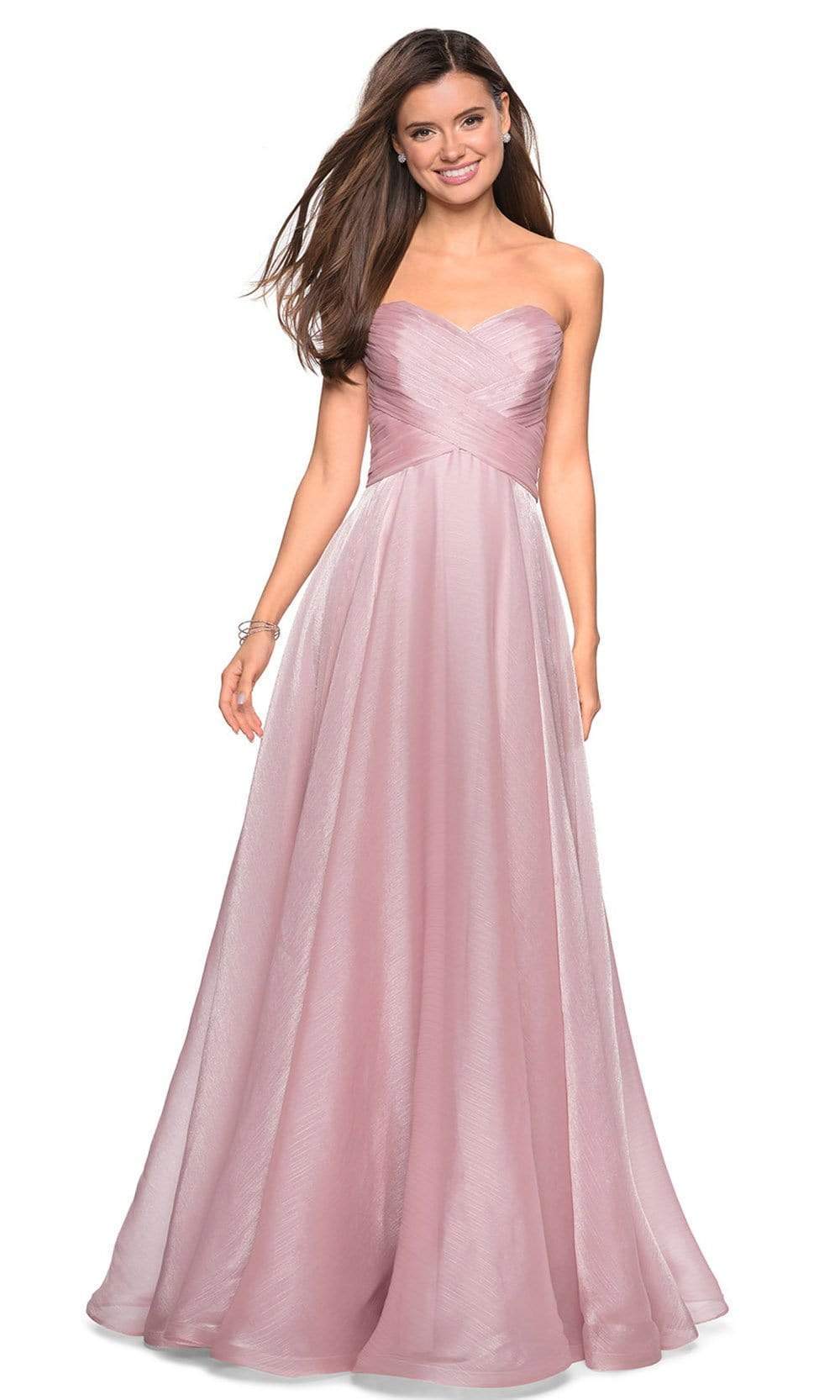 La Femme - 27515 Strapless Sweetheart Metallic Chiffon Prom Dress Bridesmaid Dresses 00 / Mauve