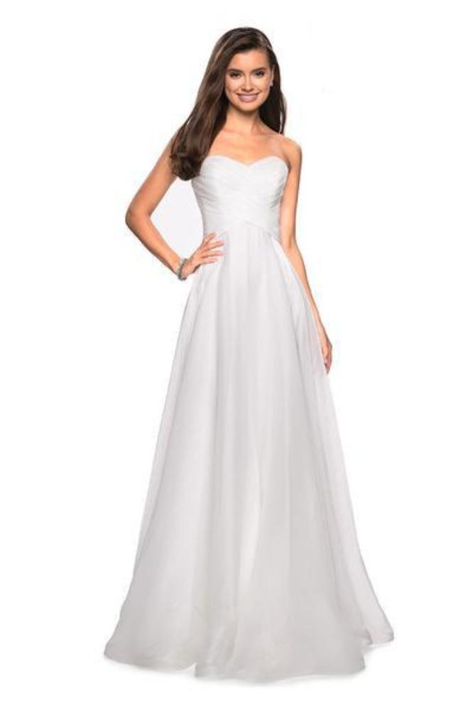 La Femme - 27515 Strapless Sweetheart Metallic Chiffon Prom Dress Bridesmaid Dresses 00 / White