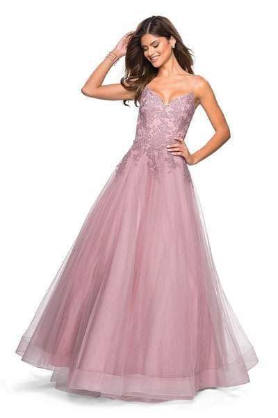 La Femme - 27569 Floral Embellished V-Neck Ballgown Special Occasion Dress