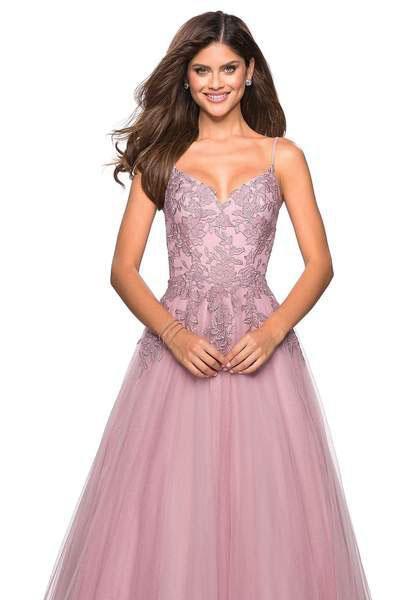 La Femme - 27569 Floral Embellished V-Neck Ballgown Special Occasion Dress