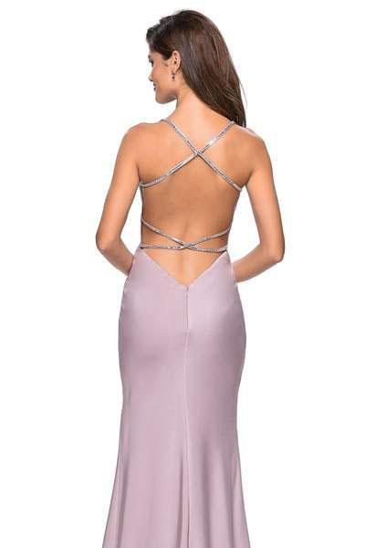 La Femme - 27581 Ornate Crisscross-Strapped Back High Slit Gown Special Occasion Dress