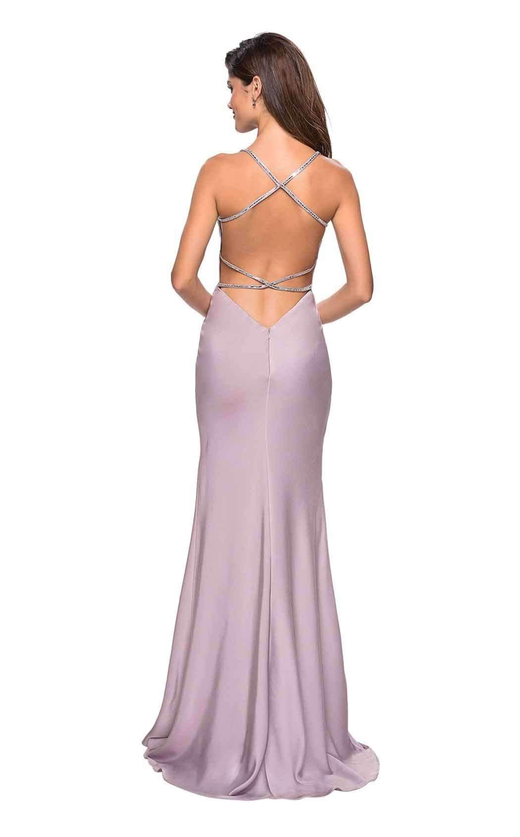 La Femme - 27581 Ornate Crisscross-Strapped Back High Slit Gown Special Occasion Dress