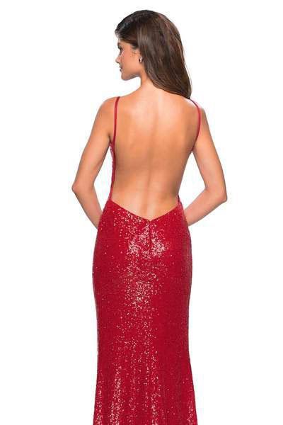 La Femme - 27585 Sequined Backless High Slit Long Gown Special Occasion Dress