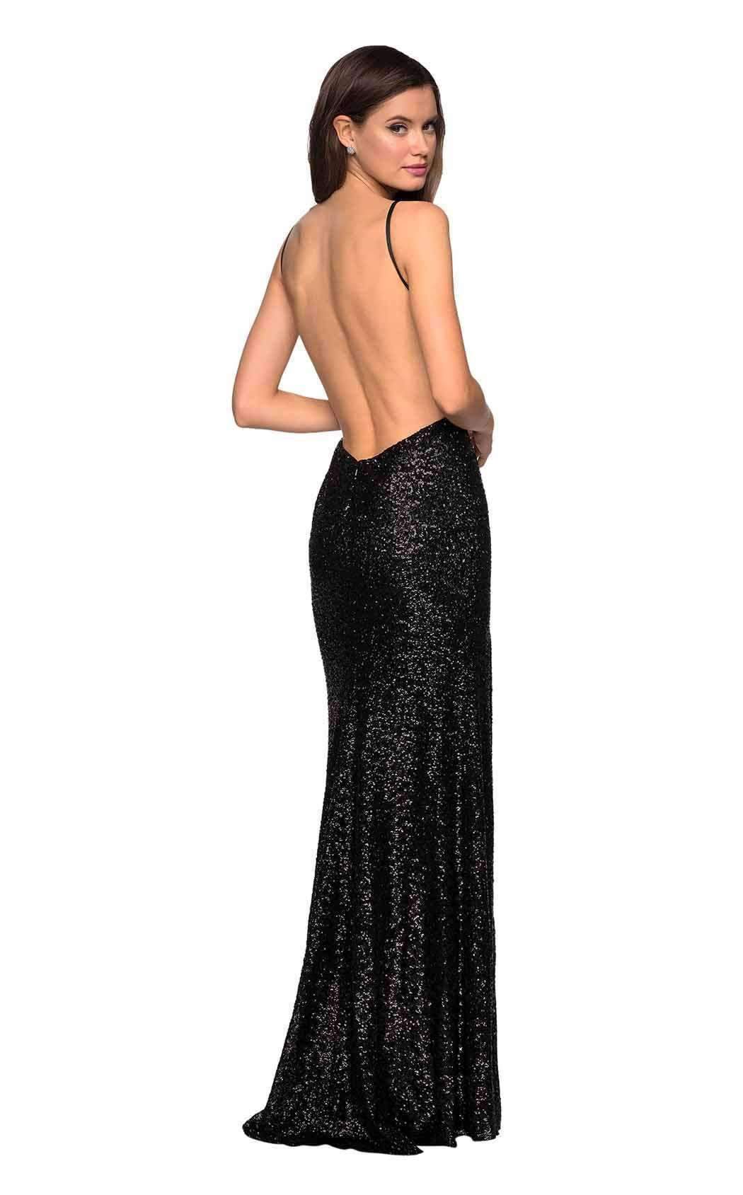 La Femme - 27585 Sequined Backless High Slit Long Gown Special Occasion Dress