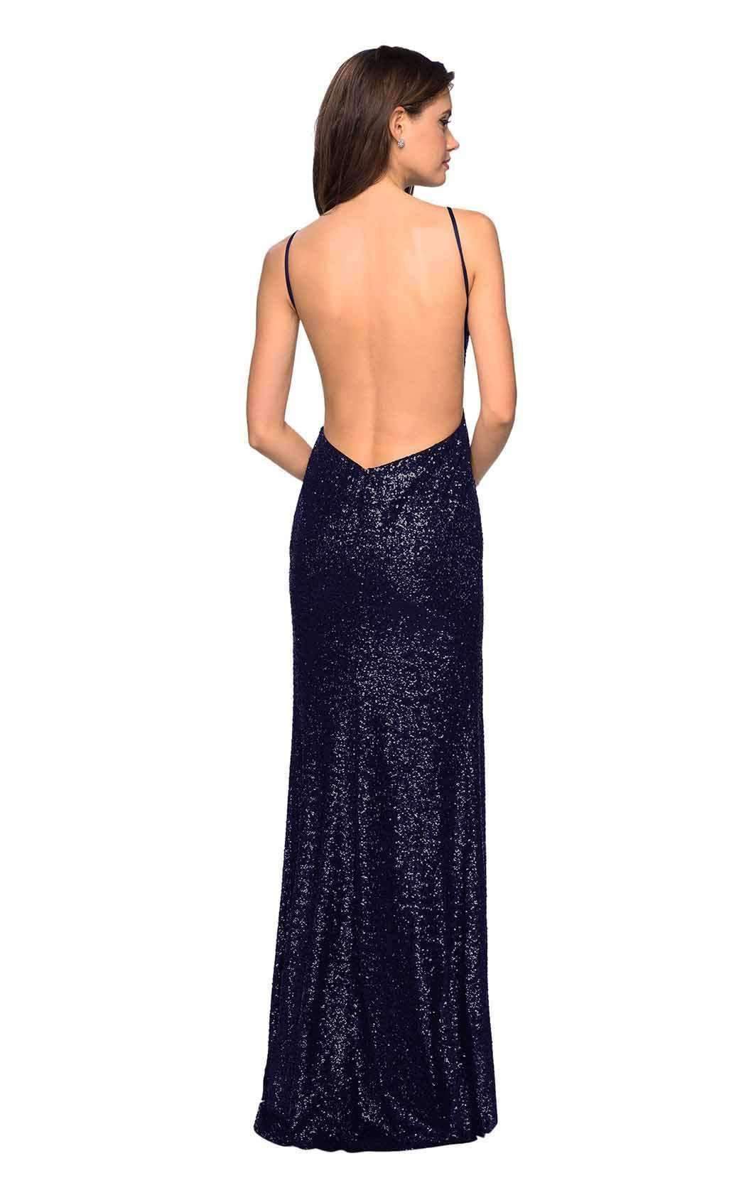 La Femme - 27585 Sequined Backless High Slit Long Gown Special Occasion Dress