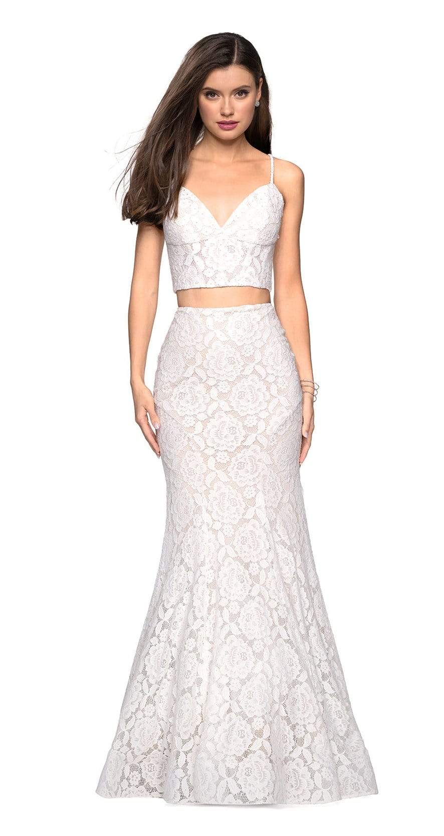 La Femme - 27589 Two Piece Lace Stretch Jersey Mermaid Dress Evening Dresses