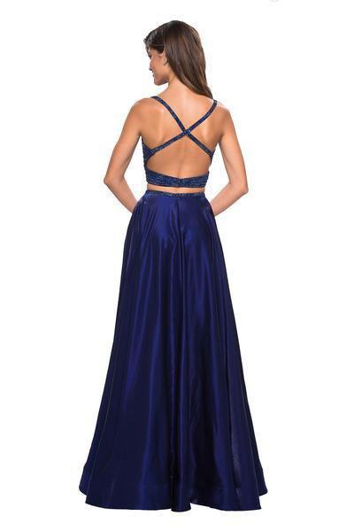 La Femme - 27607 Two Piece Rhinestone Accented Satin A-line Dress Special Occasion Dress