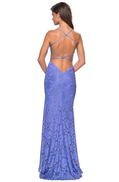 La Femme - 27614 Lace V-Neck Strappy Gown with Slit Special Occasion Dress