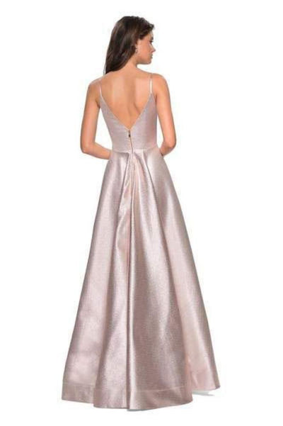 La Femme - 27619 Metallic A-Line High Slit Gown Prom Dresses