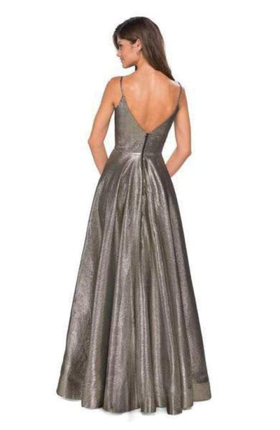 La Femme - 27619 Metallic A-Line High Slit Gown Prom Dresses