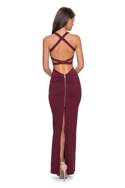 La Femme - 27637 Strappy Plunging Halter Evening Dress Special Occasion Dress