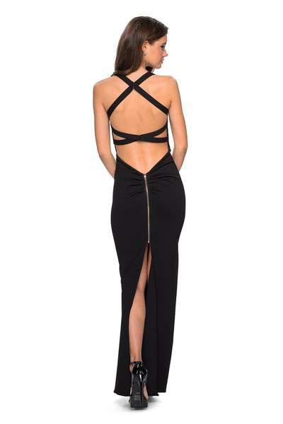 La Femme - 27637 Strappy Plunging Halter Evening Dress Special Occasion Dress