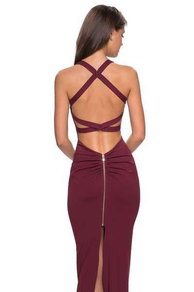 La Femme - 27637 Strappy Plunging Halter Evening Dress Special Occasion Dress