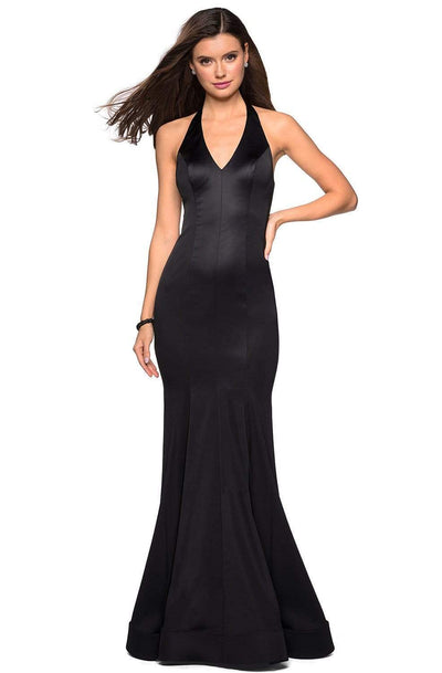 La Femme - 27653 Plunging Halter Fitted Trumpet Evening Gown Special Occasion Dress 00 / Black