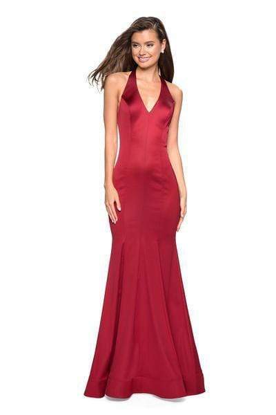 La Femme - 27653 Plunging Halter Fitted Trumpet Evening Gown Special Occasion Dress 00 / Red