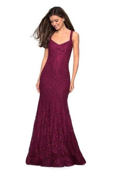 La Femme - 27709 Floral V-Neck Fitted Trumpet Evening Dress Special Occasion Dress 00 / Boysenberry