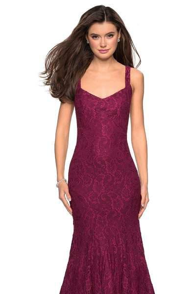 La Femme - 27709 Floral V-Neck Fitted Trumpet Evening Dress Special Occasion Dress