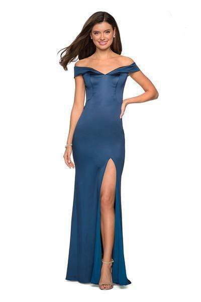 La Femme - 27752 Off Shoulder High Slit Long Fitted Satin Dress Special Occasion Dress