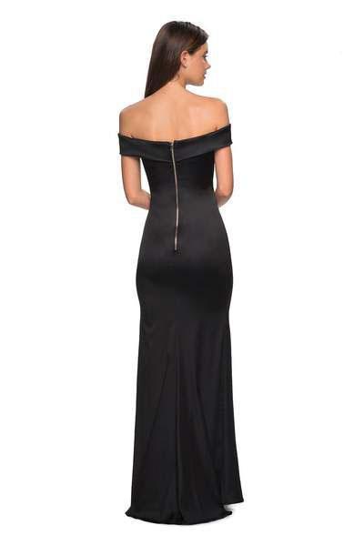 La Femme - 27752 Off Shoulder High Slit Long Fitted Satin Dress Special Occasion Dress