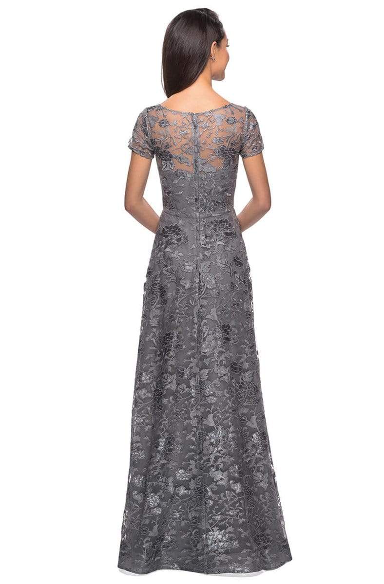 La Femme - 27839 Floral Adorned Illusion Bateau Long Gown Mother of the Bride Dresses