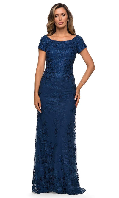 La Femme - 27842 Lace Scoop Neck Sheath Dress Mother of the Bride Dresses 2 / Navy