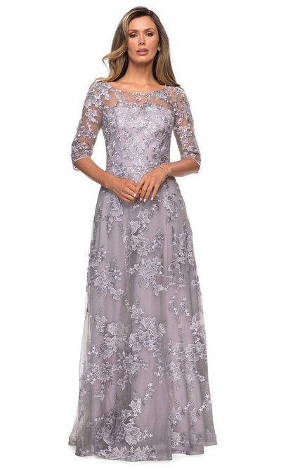 La Femme - 27854 Embroidered Lace Quarter Sleeve A-Line Dress Mother of the Bride Dresses